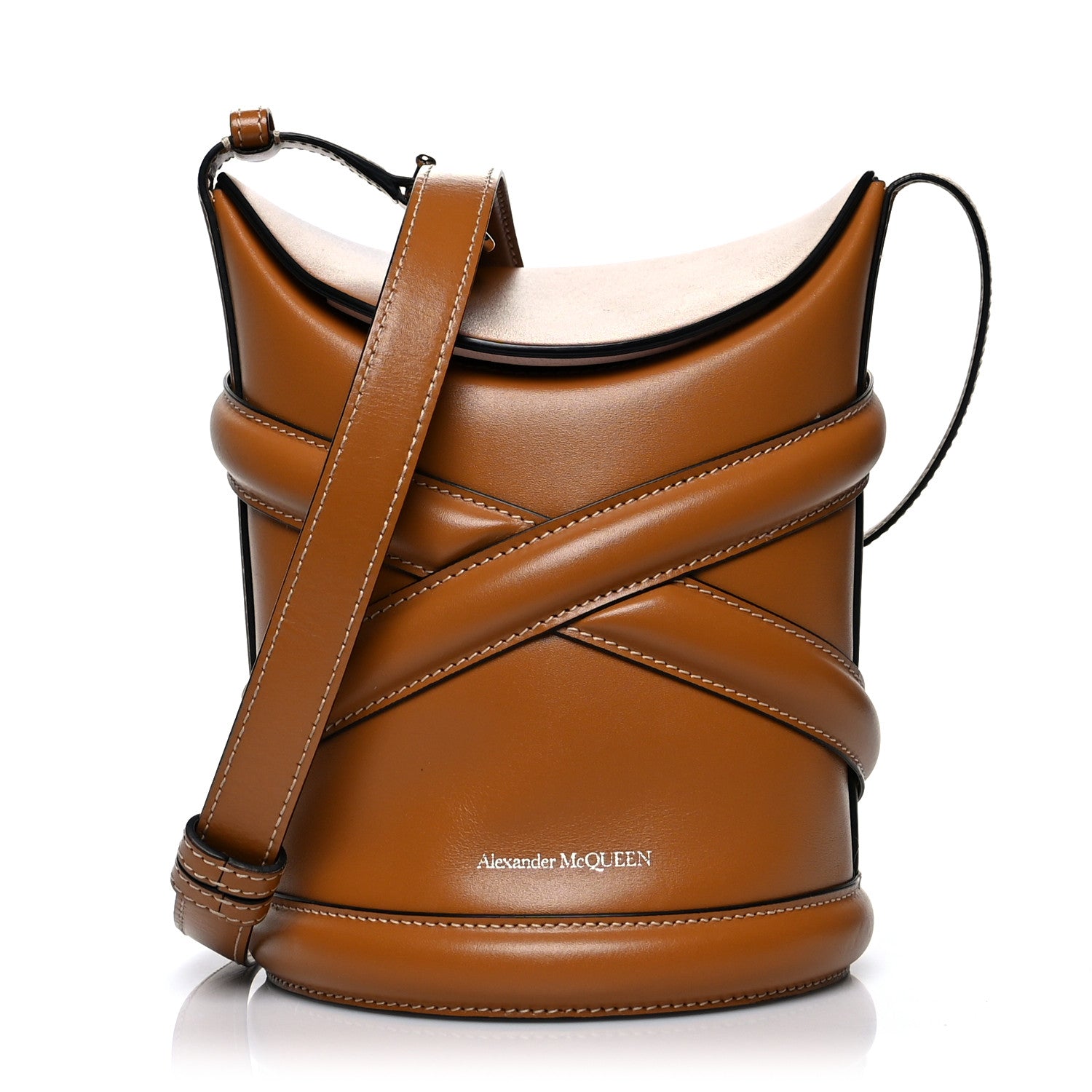 Alexander McQueen Calfskin Mini Curve Bucket Bag Tan 1 of 10