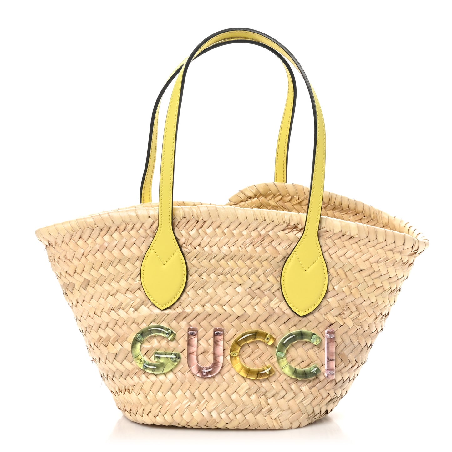 Straw Calfskin Plexiglass Mini Logo Tote Yellow