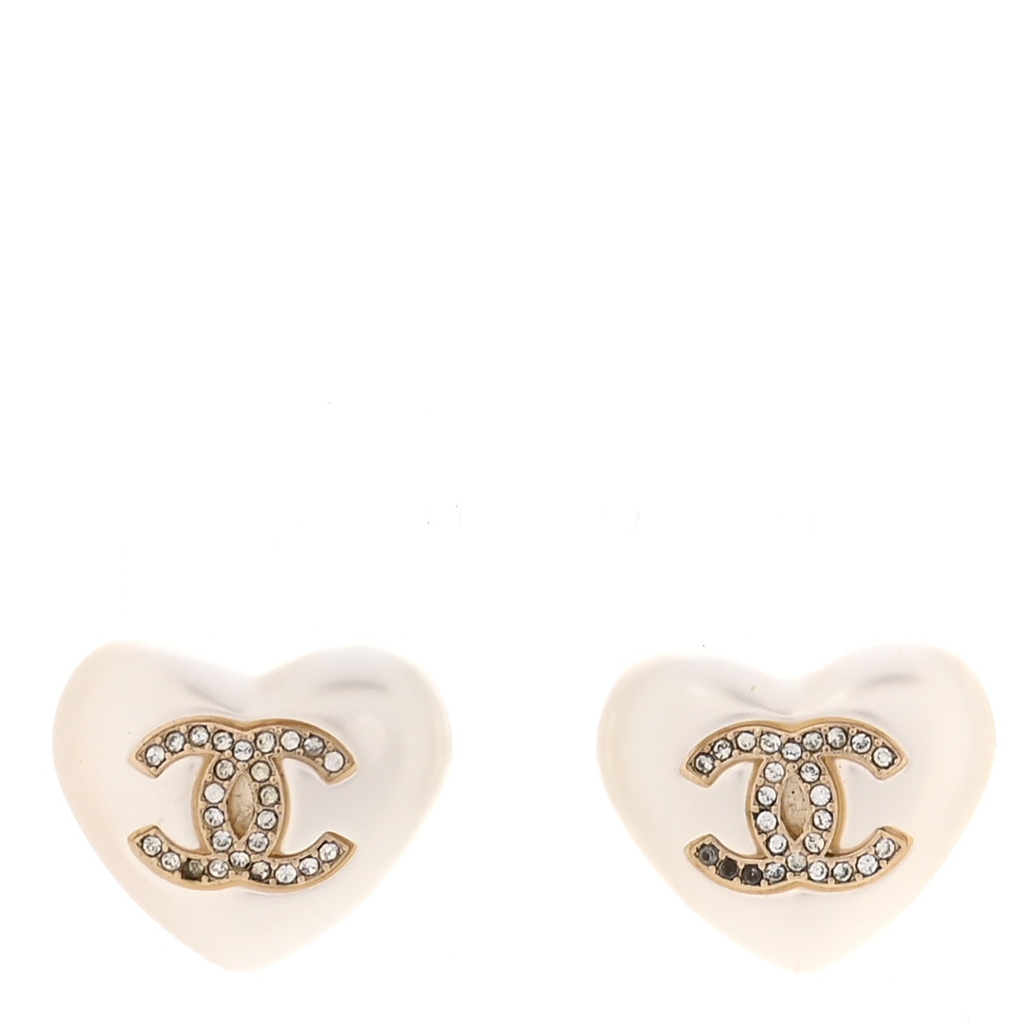 Chanel Pearl Crystal CC Heart Earrings Gold 1 of 4