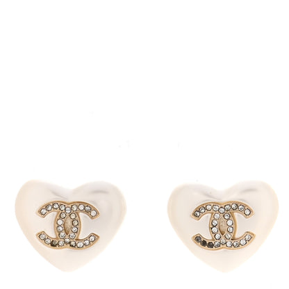 Chanel Pearl Crystal CC Heart Earrings Gold 1 of 4