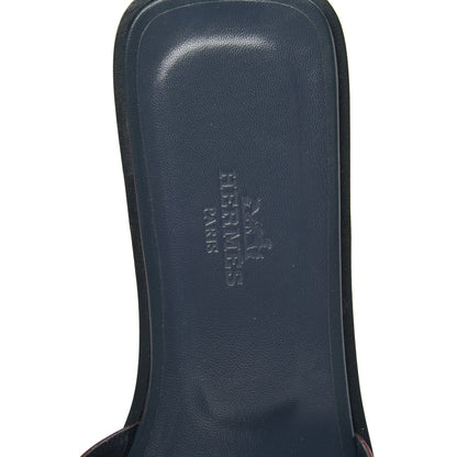 Hermes Box Calfskin Oran Sandals 36.5 Bleu Ardoise Bordeaux 6 of 8
