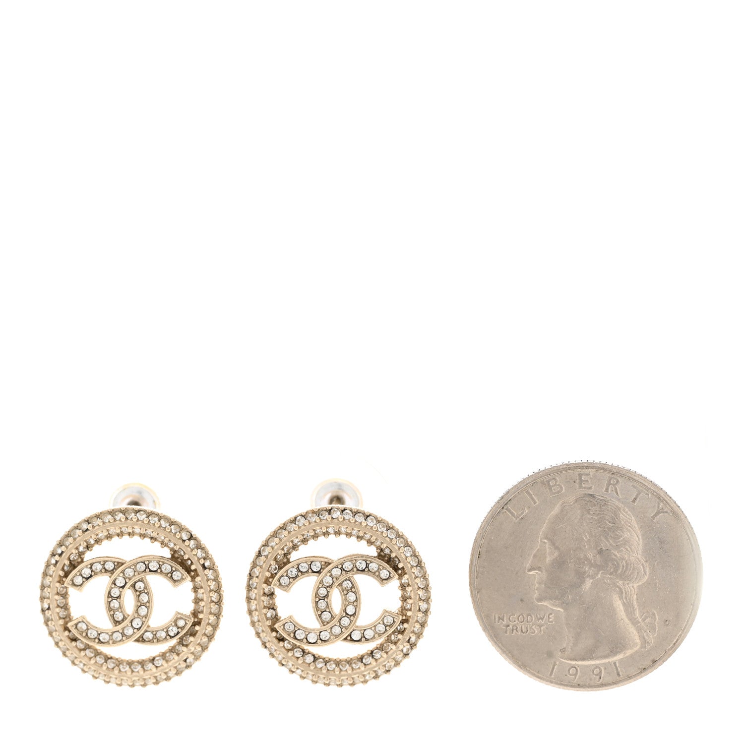 Chanel Crystal CC Vendome Round Earrings Gold 2 of 4