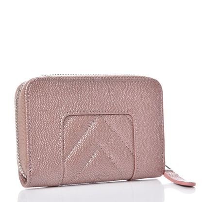 Chanel Metallic Caviar Chevron Quilted Vintage Mademoiselle Zip Coin Purse Pink 4 of 8