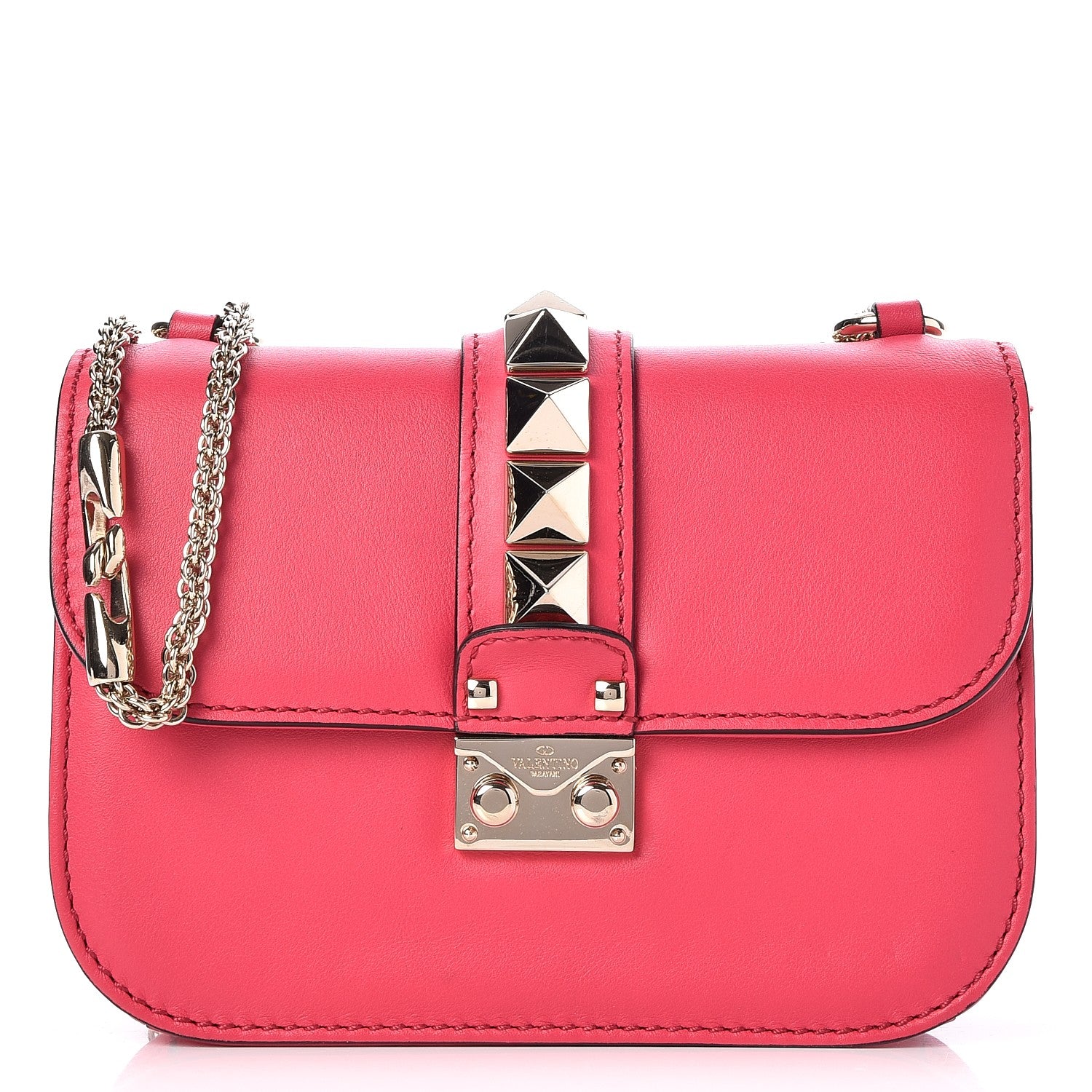 Valentino Garavani Vitello Small Glam Lock Rockstud Flap Deep Fuxia 1 of 8