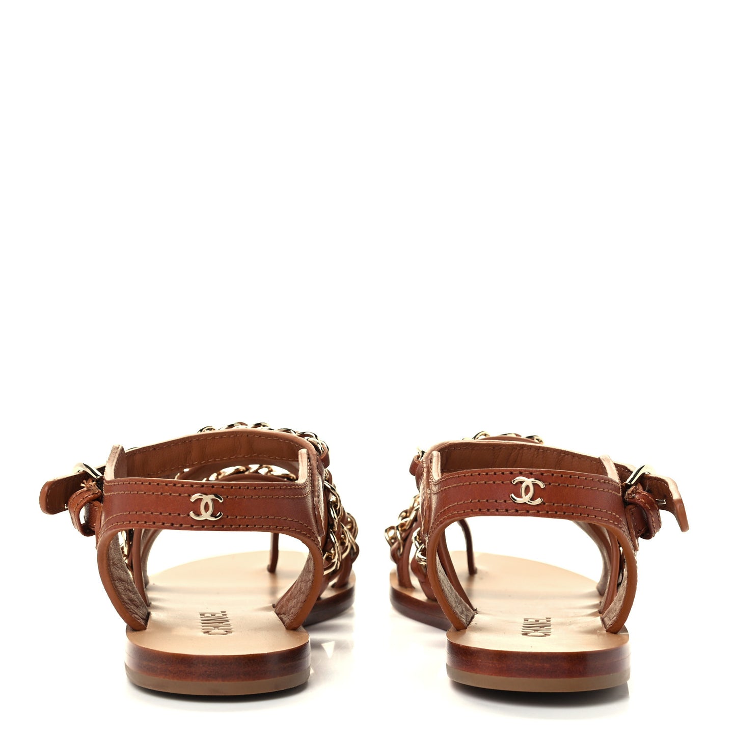 Calfskin Chain CC Flat Sandals 36 Beige