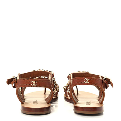 Chanel Calfskin Chain CC Flat Sandals 36 Beige 6 of 10