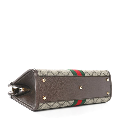 Gucci GG Supreme Monogram Textured Dollar Calfskin Web Small Ophidia Slip Handle Tote Beige Ebony New Acero 4 of 10