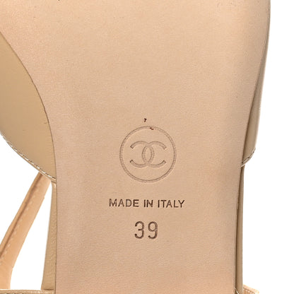 Chanel Lambskin Patent Cap Toe Crystal Enamel CC Mary Jane Slingback Flats 39 Beige Black 8 of 9