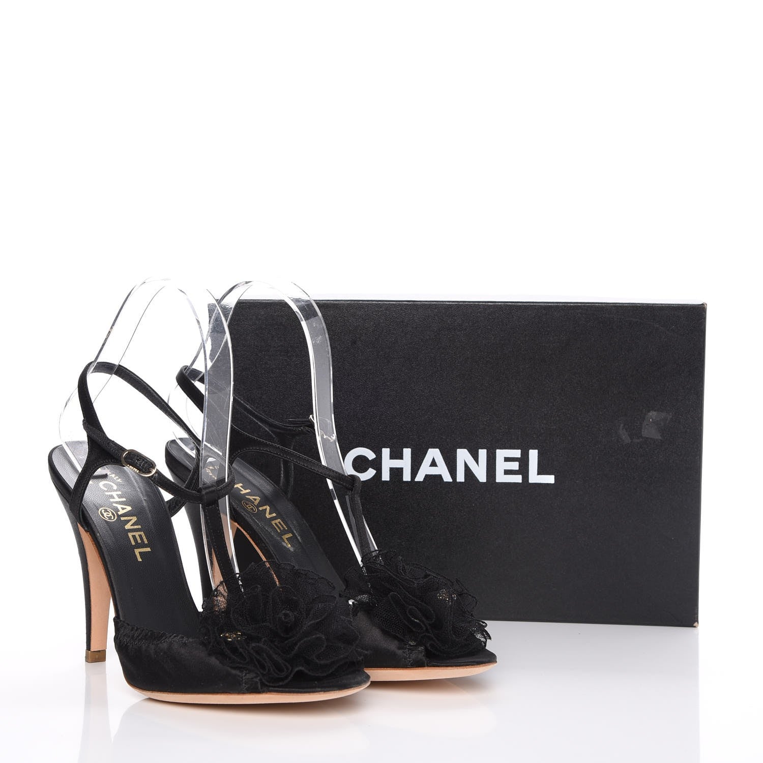 Chanel Satin Mesh Camellia CC Sandals size 38 Black 12 of 12