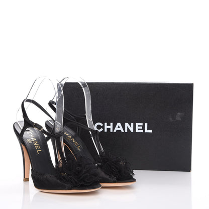 Chanel Satin Mesh Camellia CC Sandals size 38 Black 12 of 12
