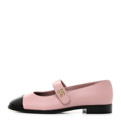 Chanel Calfskin Patent Mary Janes Flats 36 Pink Black 1 of 8