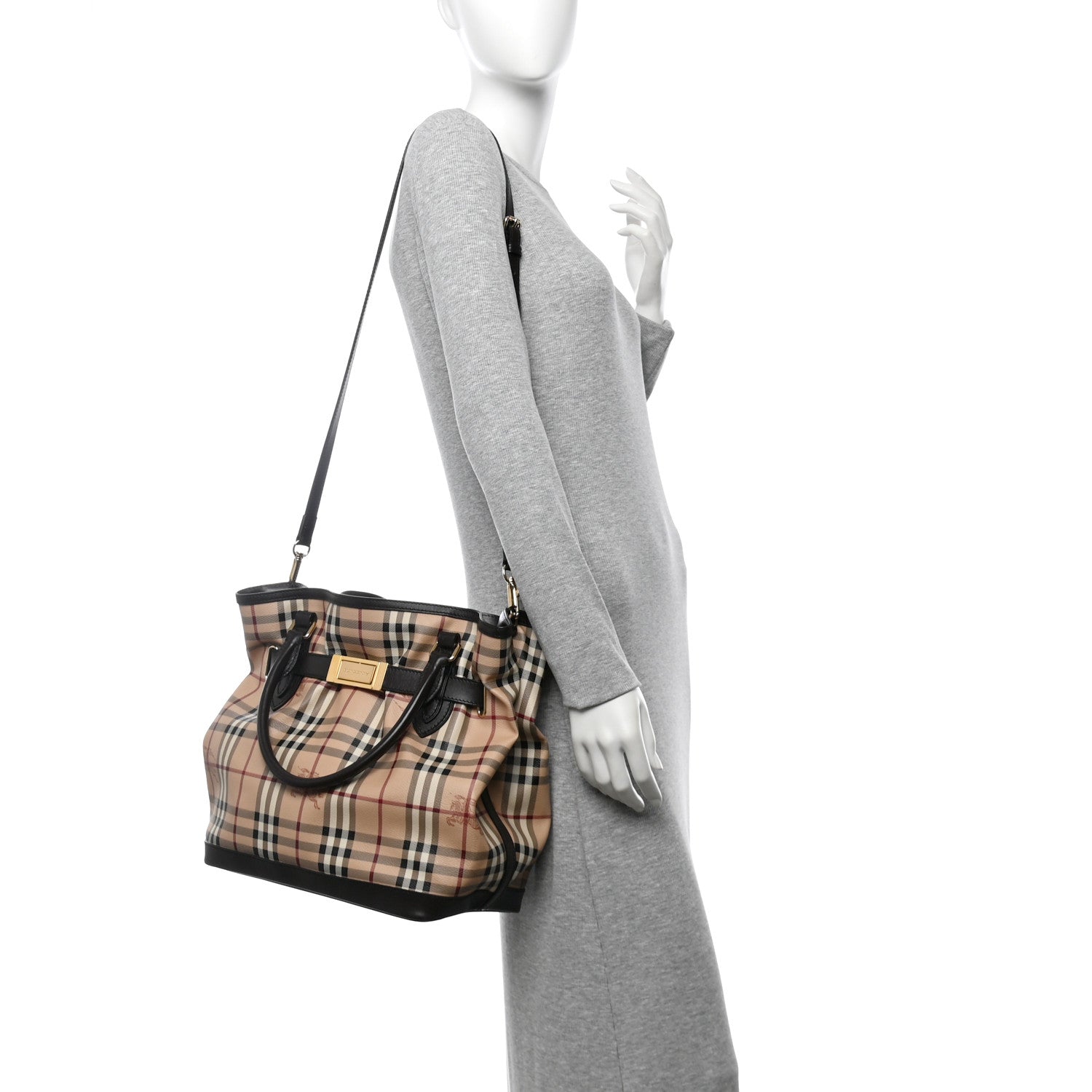 Burberry Haymarket Check Medium Golderton Tote Chocolate 2 of 10