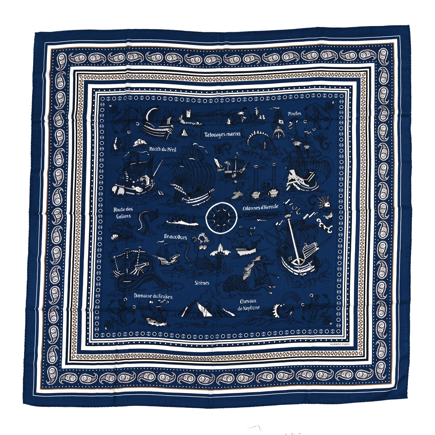 Hermes Silk Cashmere Tatouages Marins Shawl 140 Marine White 1 of 4