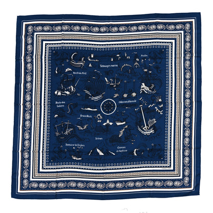 Hermes Silk Cashmere Tatouages Marins Shawl 140 Marine White 1 of 4