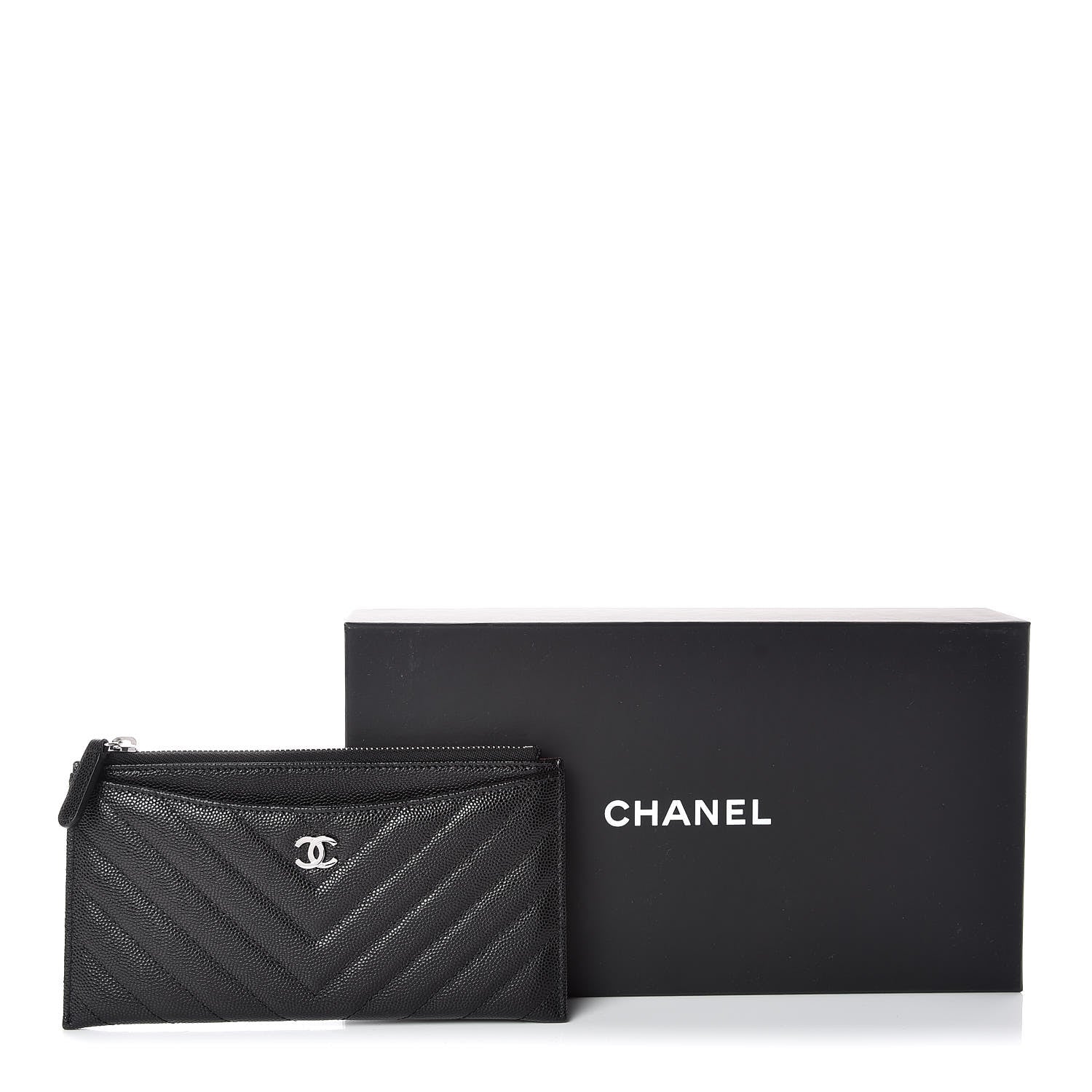Chanel Caviar Chevron Quilted Zip Pouch Black 8 of 8
