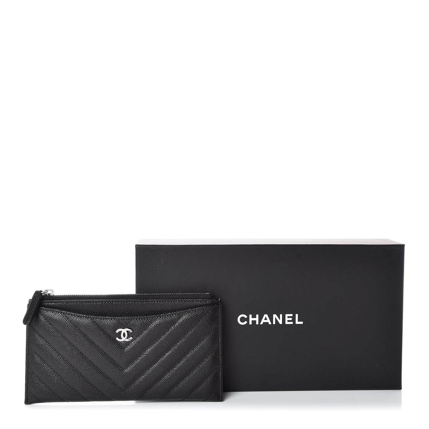 Caviar Chevron Quilted Zip Pouch Black