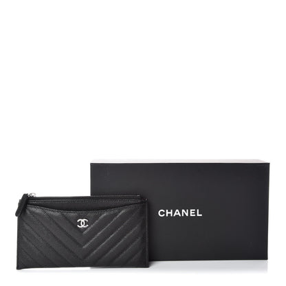 Chanel Caviar Chevron Quilted Zip Pouch Black 8 of 8