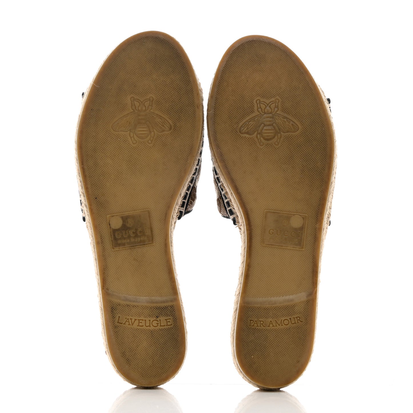 Monogram Matelasse GG Marmont Espadrille 20mm Slide Sandals 40.5 Beige Ebony Black