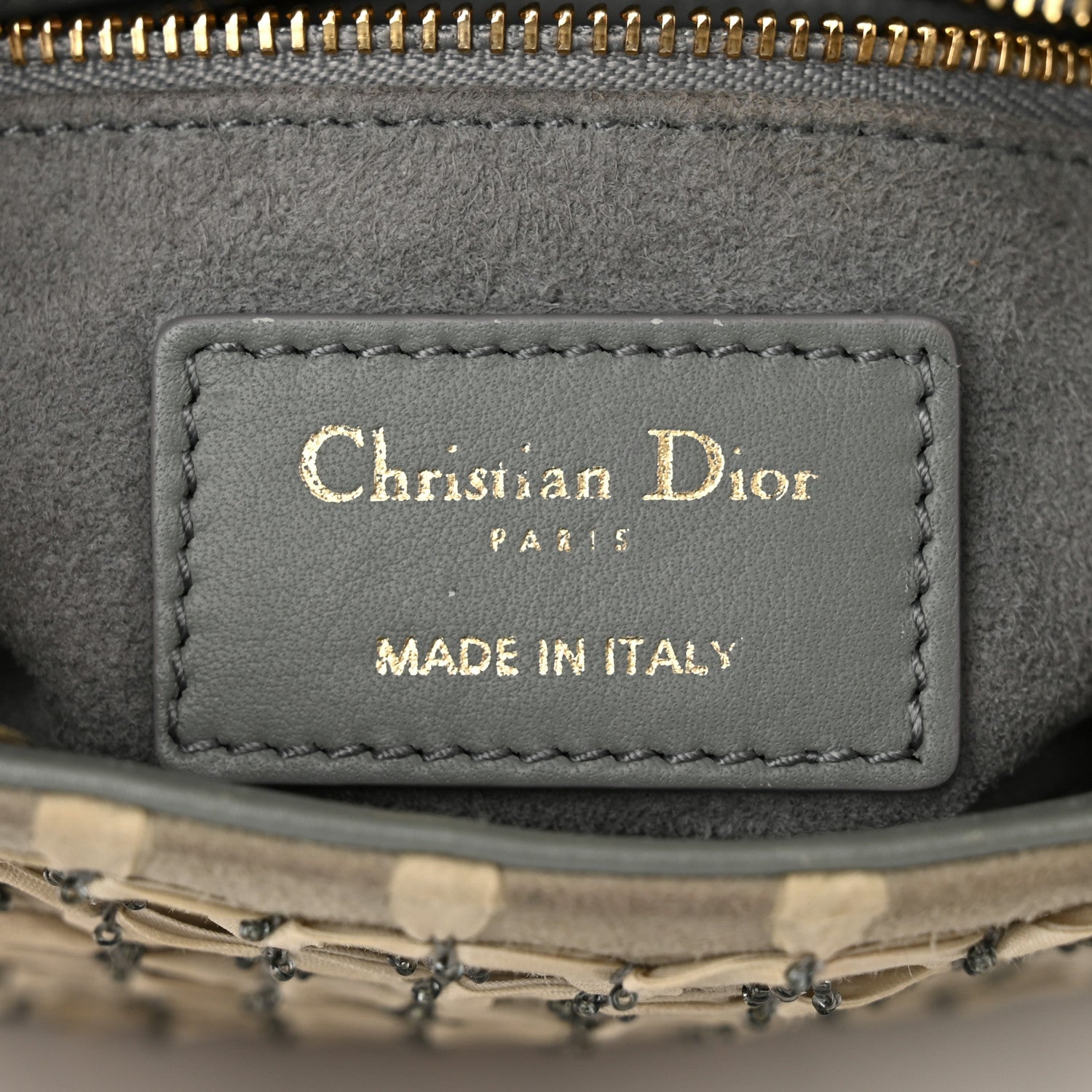Christian Dior Suede Beaded Ribbon Mini Lady Dior Grey 6 of 10