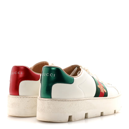 Gucci Calfskin Web Bee Embroidered Womens Ace Platform Sneakers 38.5 White 5 of 9
