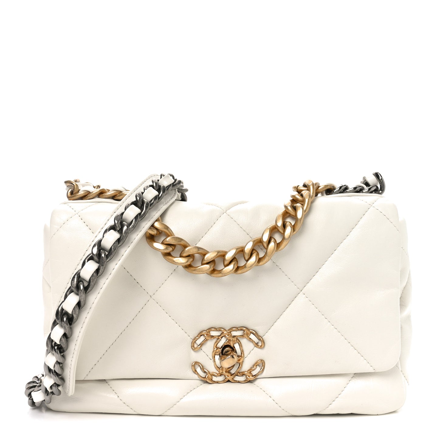 Lambskin Quilted Medium Chanel 19 Flap White