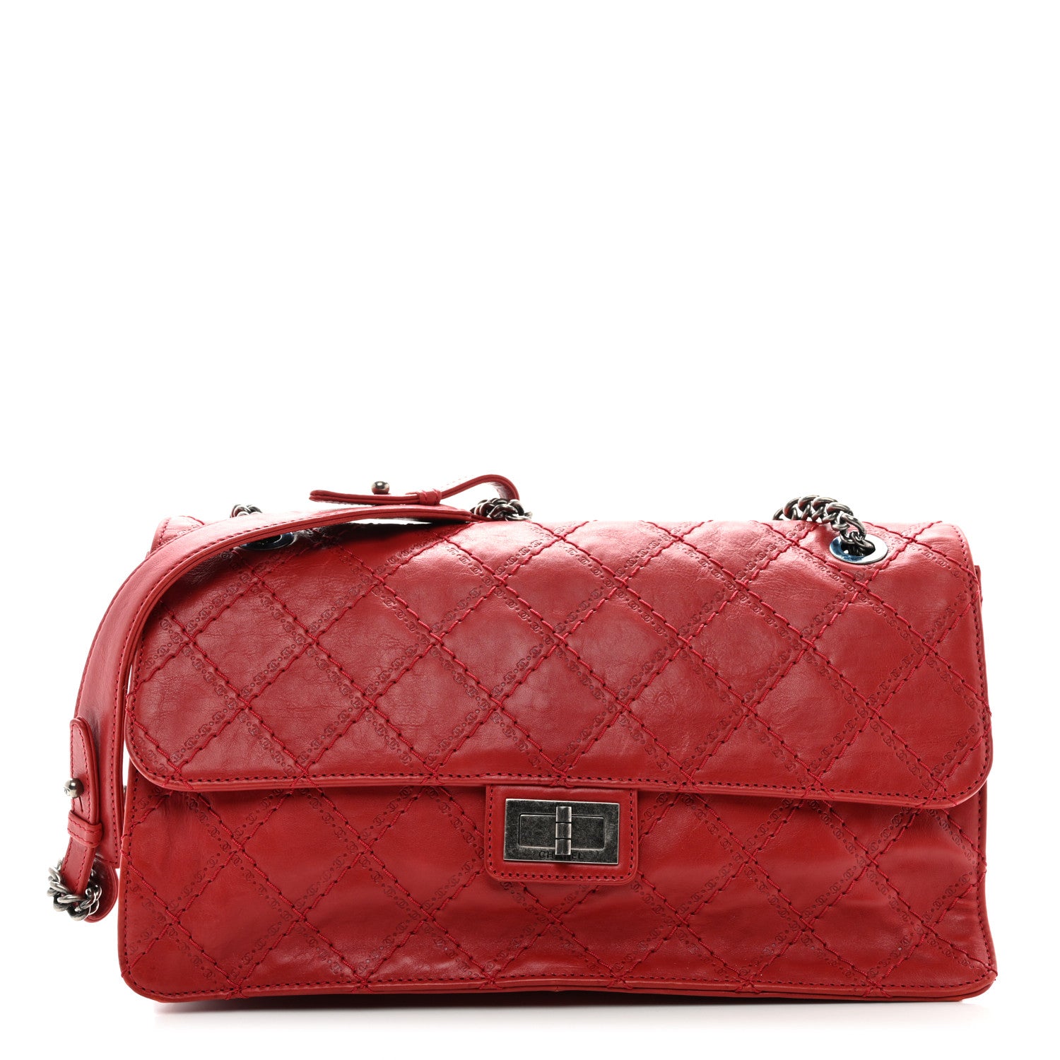 Chanel Aged Calfskin Embossed Logo Quilted 2.55 Reissue 227 Flap Red 1 of 10