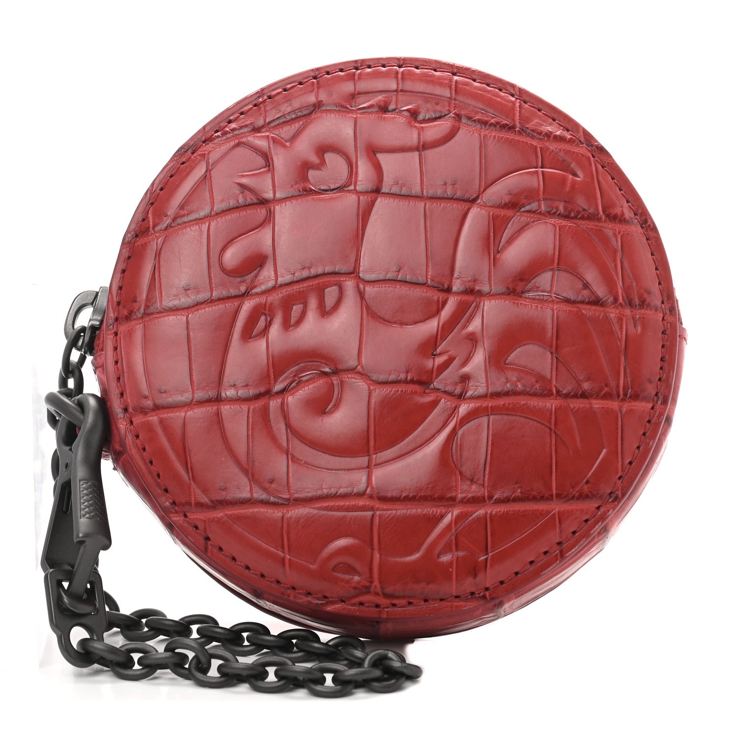Bottega Veneta Calfskin Crocodile Embossed Round Coin Pouch Key Ring 1 of 6