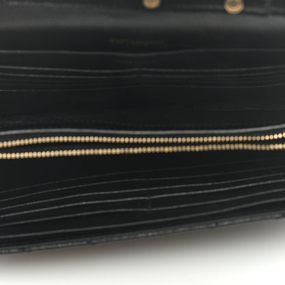 Saint Laurent Grain De Poudre Matelasse Chevron Monogram Chain Wallet Black 5 of 8