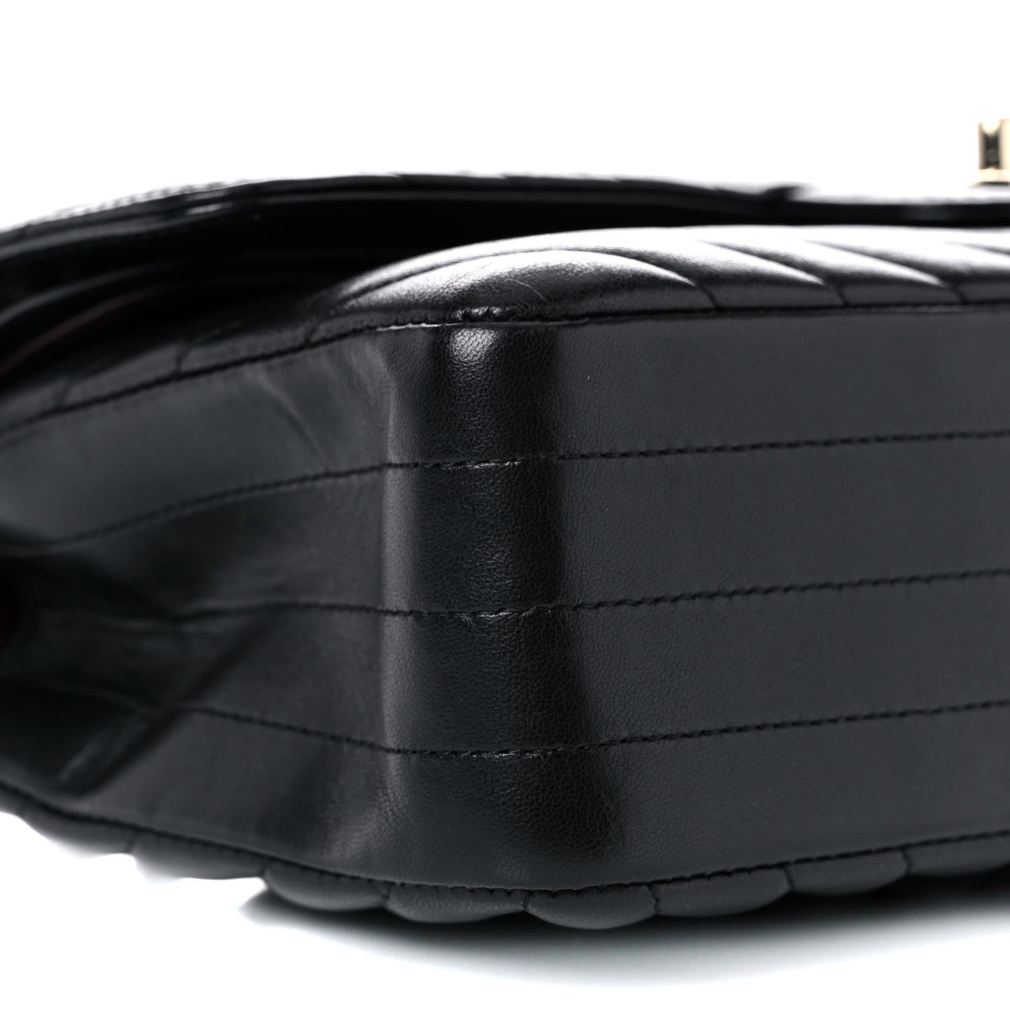 Calfskin Chevron Quilted Medium Double Flap Black