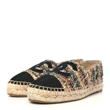 Chanel Tweed Grosgrain CC Espadrilles 36 Multicolor Black 3 of 9