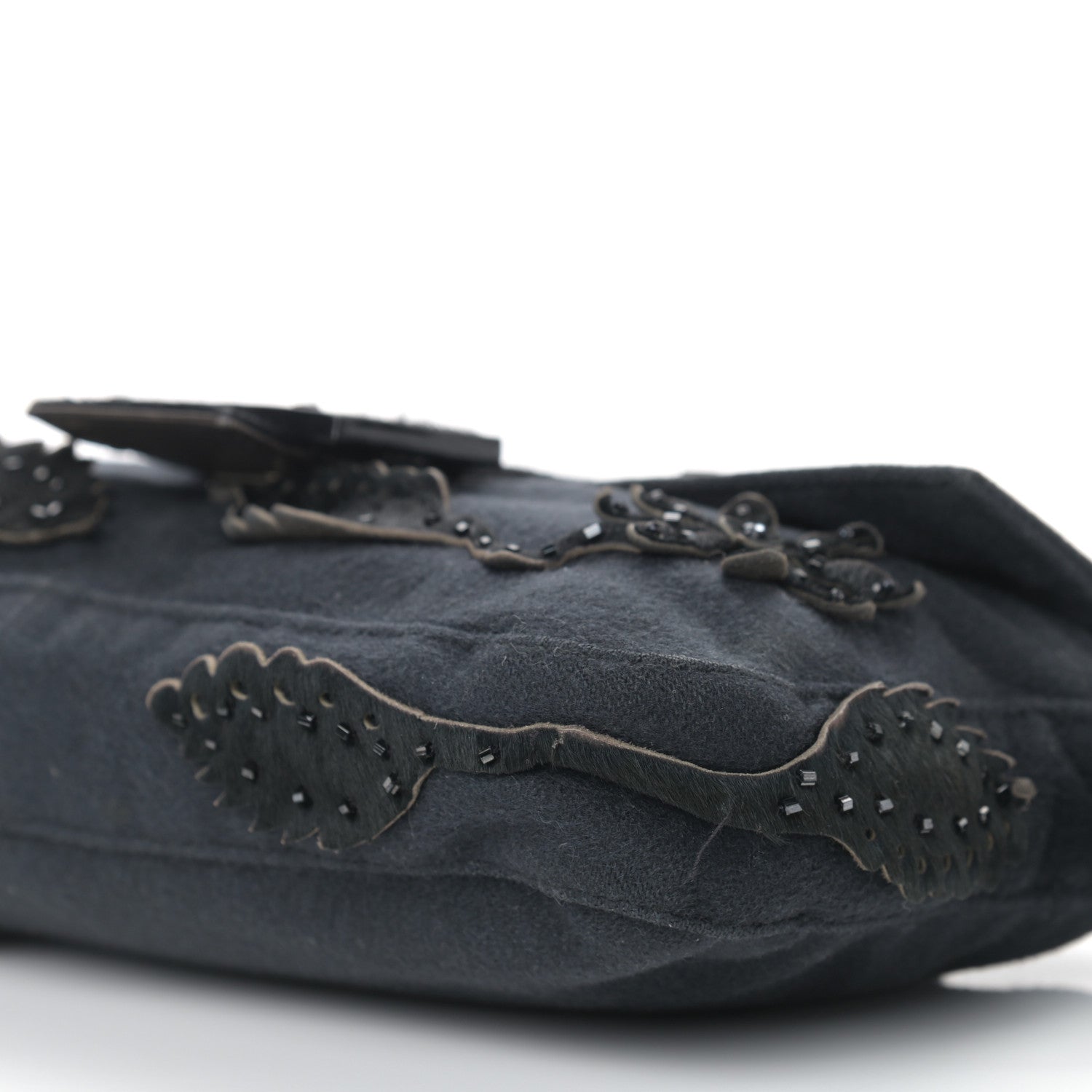 Fendi Wool Beaded Baguette Black 9 of 14