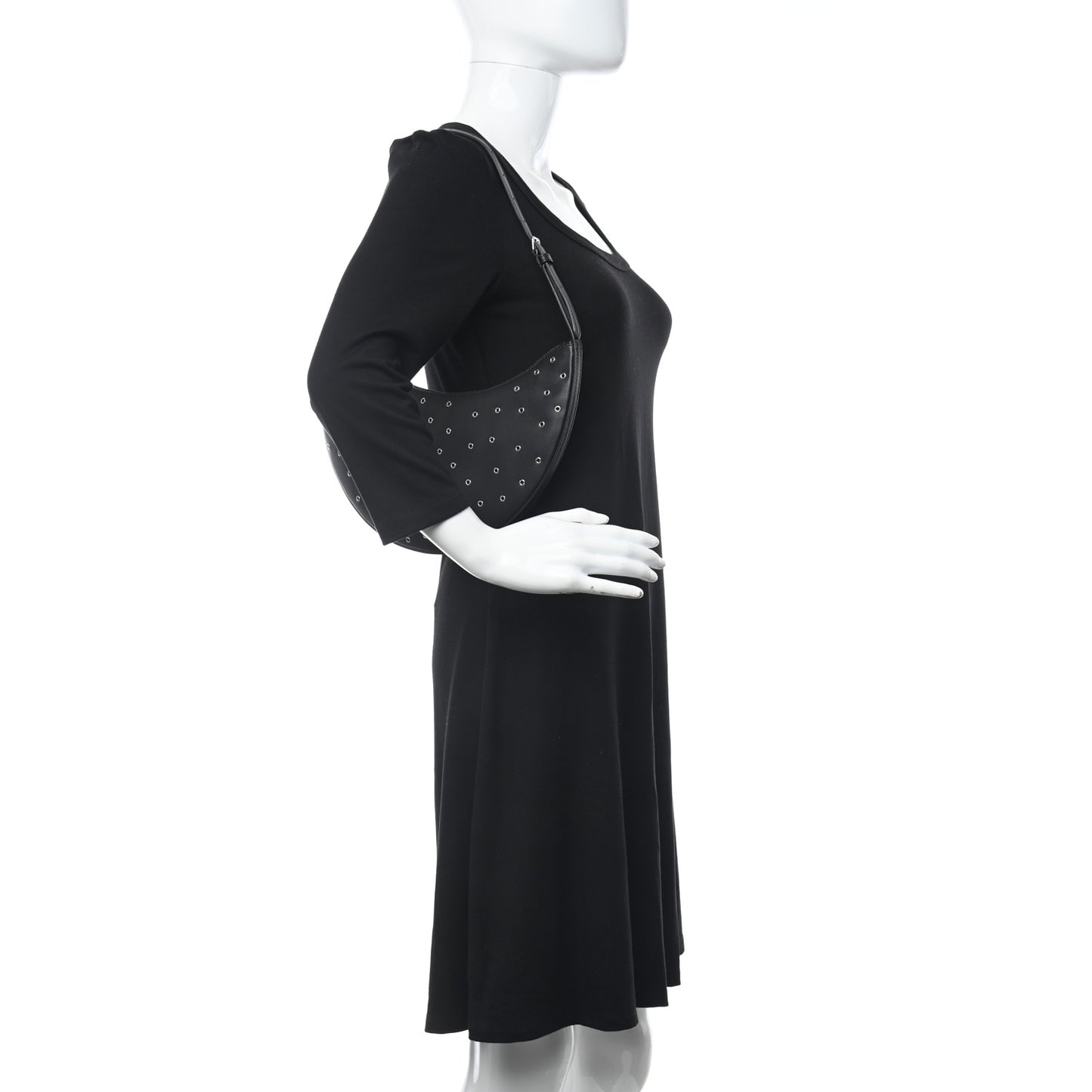 Lambskin Grommet One Piece Demi Lune Bag Black