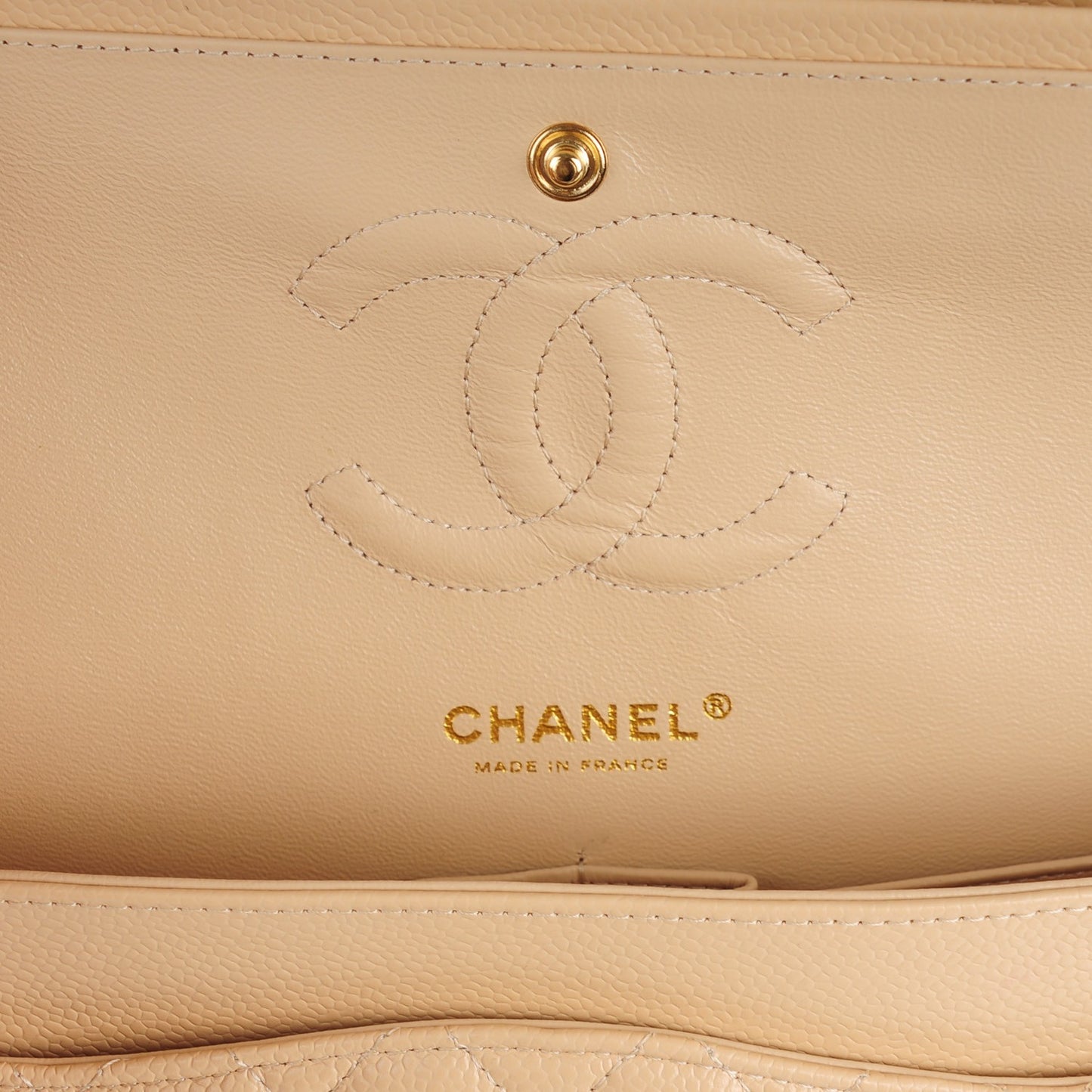 Caviar Quilted Medium Double Flap Beige Clair