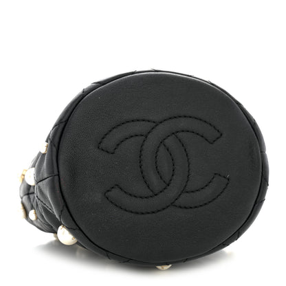 Chanel Lambskin Quilted Pearl Mini About Pearls Drawstring Bag Black 4 of 11
