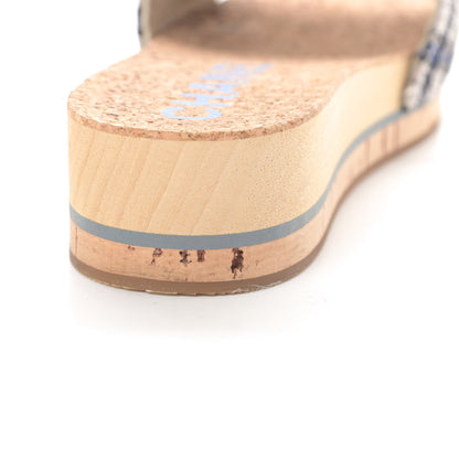 Chanel Tweed Mixed Fibers Cork CC Mule Sandal 41 Navy Blue White Blue 10 of 12