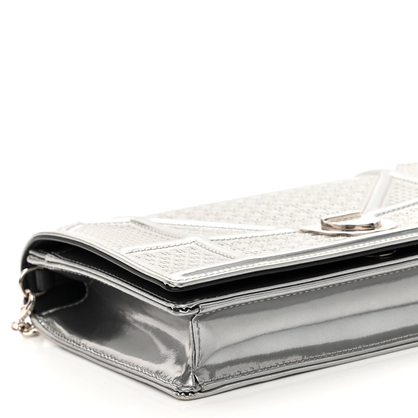Metallic Patent Micro-Cannage Diorama Wallet on Chain Pouch Silver