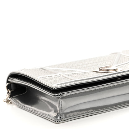Christian Dior Metallic Patent Micro-Cannage Diorama Wallet on Chain Pouch Silver 7 of 8