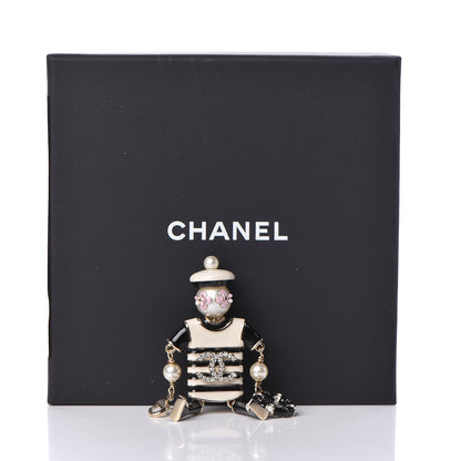 Chanel Enamel Crystal Pearl CC Sailor Brooch Black White 5 of 5