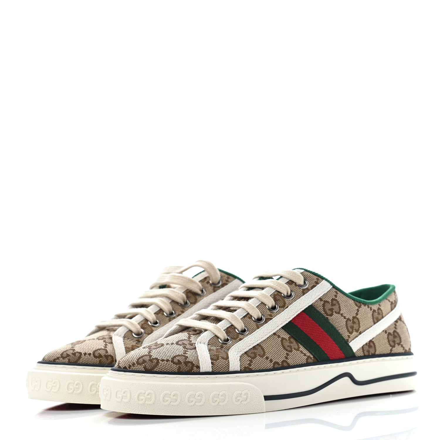 Gucci GG Monogram Web Womens 1977 Tennis Sneakers 37 Beige Ebony Mystic White 3 of 7