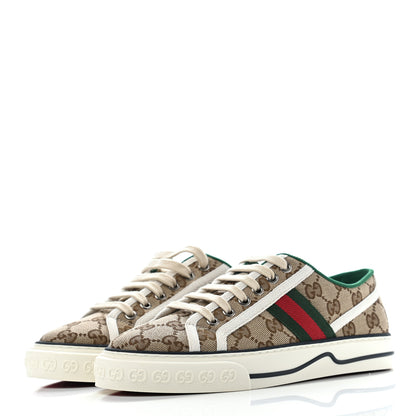 Gucci GG Monogram Web Womens 1977 Tennis Sneakers 37 Beige Ebony Mystic White 3 of 7