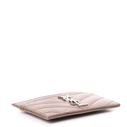 Saint Laurent Grain De Poudre Matelasse Chevron Monogram Credit Card Case Dark Beige 3 of 7