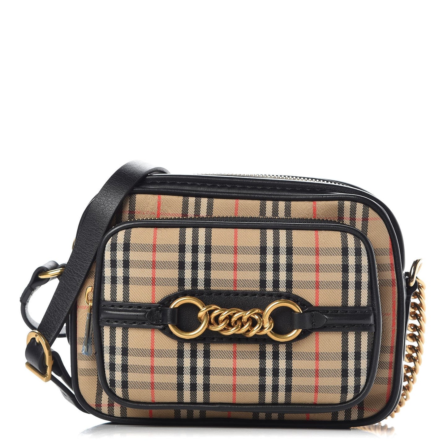 1983 Knight Check Smooth Calfskin Link Camera Bag Black