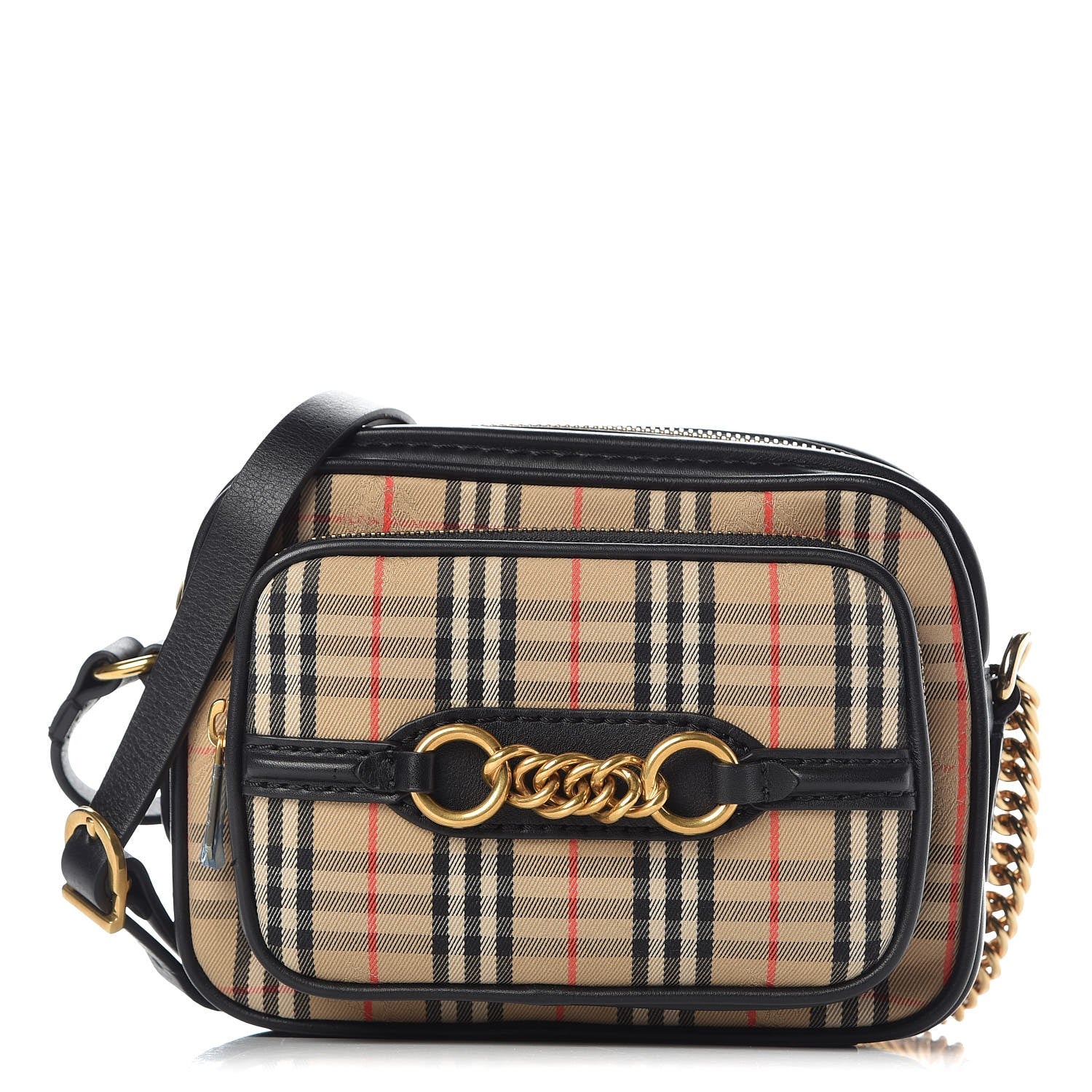 Burberry 1983 Knight Check Smooth Calfskin Link Camera Bag Black 1 of 7
