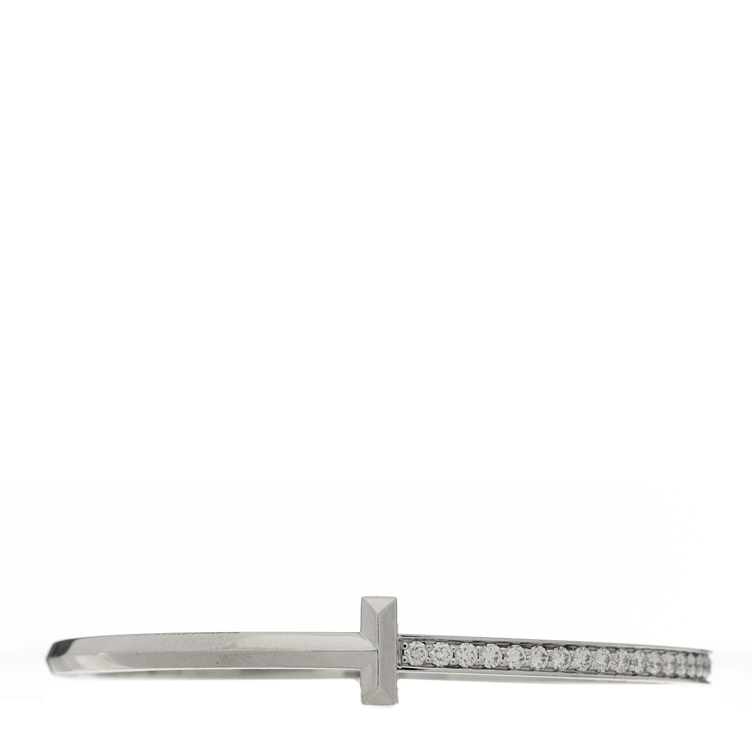 Tiffany 18K White Gold Diamond Narrow T1 Hinged Bangle Bracelet 1 of 3