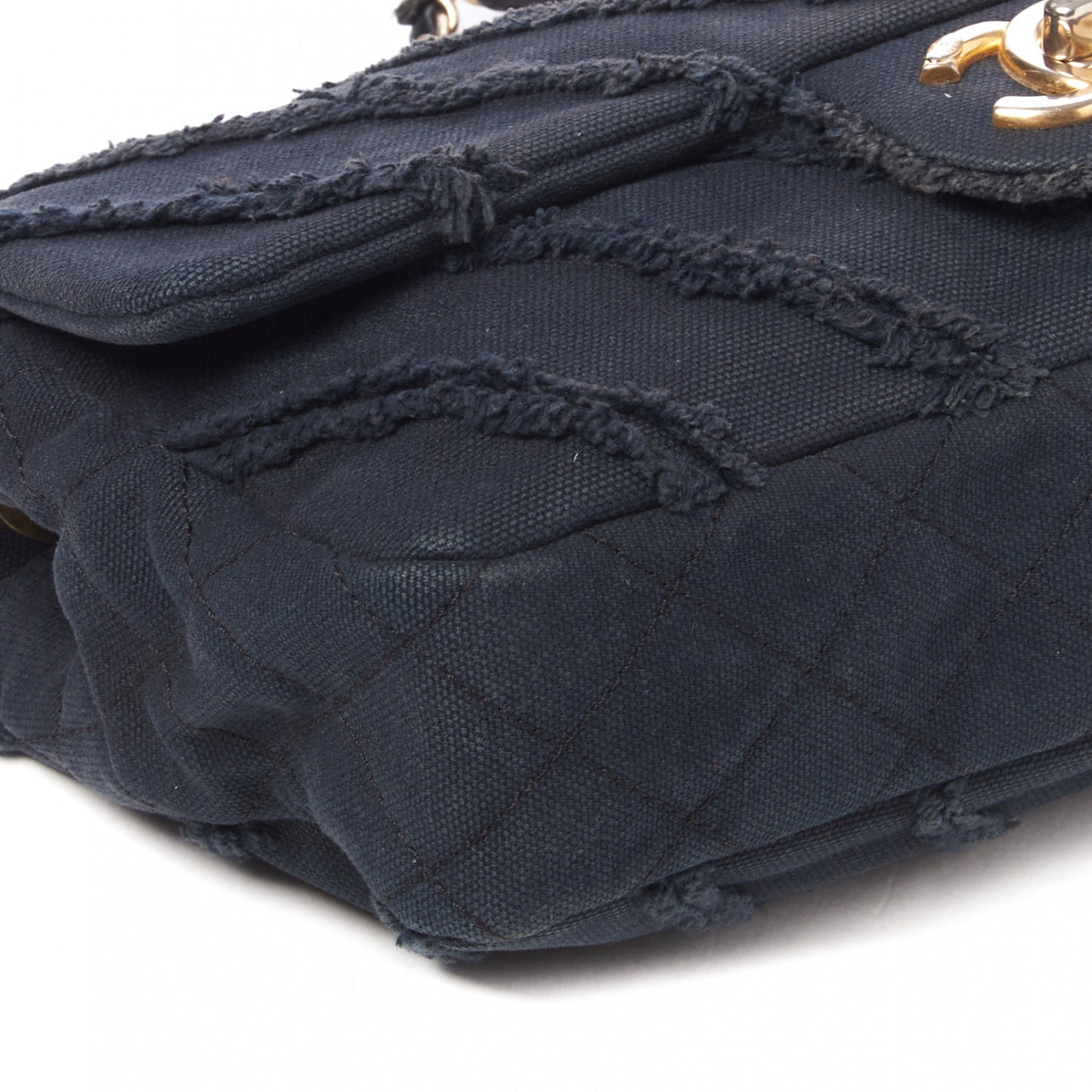 Canvas Chevron Cuba Patchwork Medium Single Flap Navy