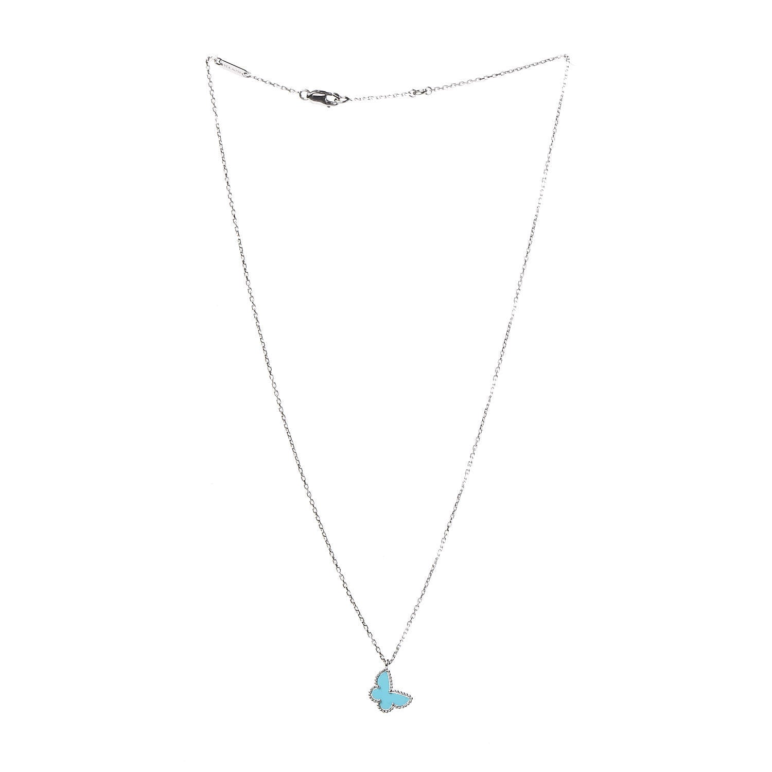 Van Cleef & Arpels 18K White Gold Turquoise Sweet Alhambra Butterfly Pendant Necklace 3 of 7