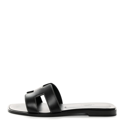 Hermes Box Calfskin Oran Sandals 36 Black 1 of 9