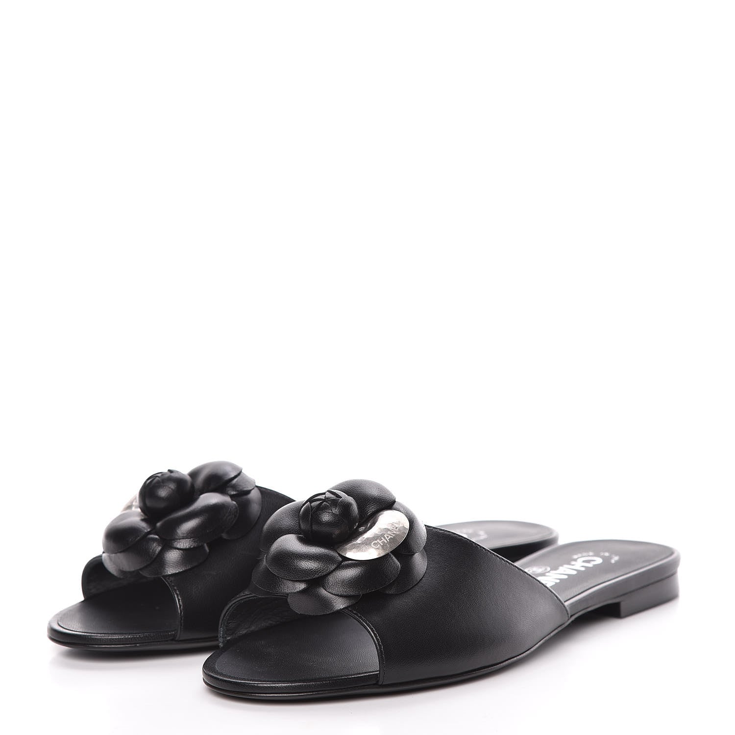 Chanel Lambskin Camellia Sandal Mules 37.5 Black 3 of 9