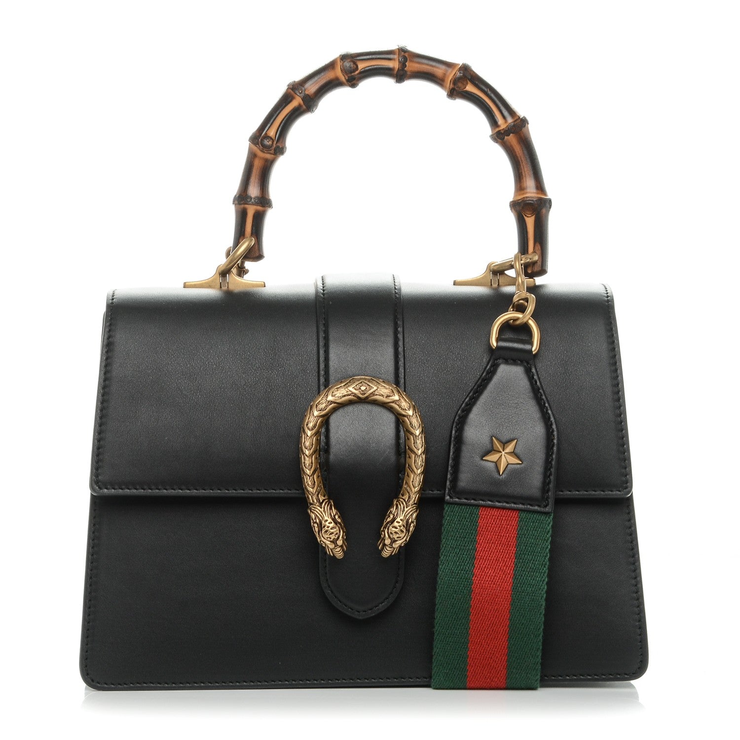 Gucci Moon Calfskin Web Medium Dionysus Bamboo Top Handle Bag Black 1 of 7