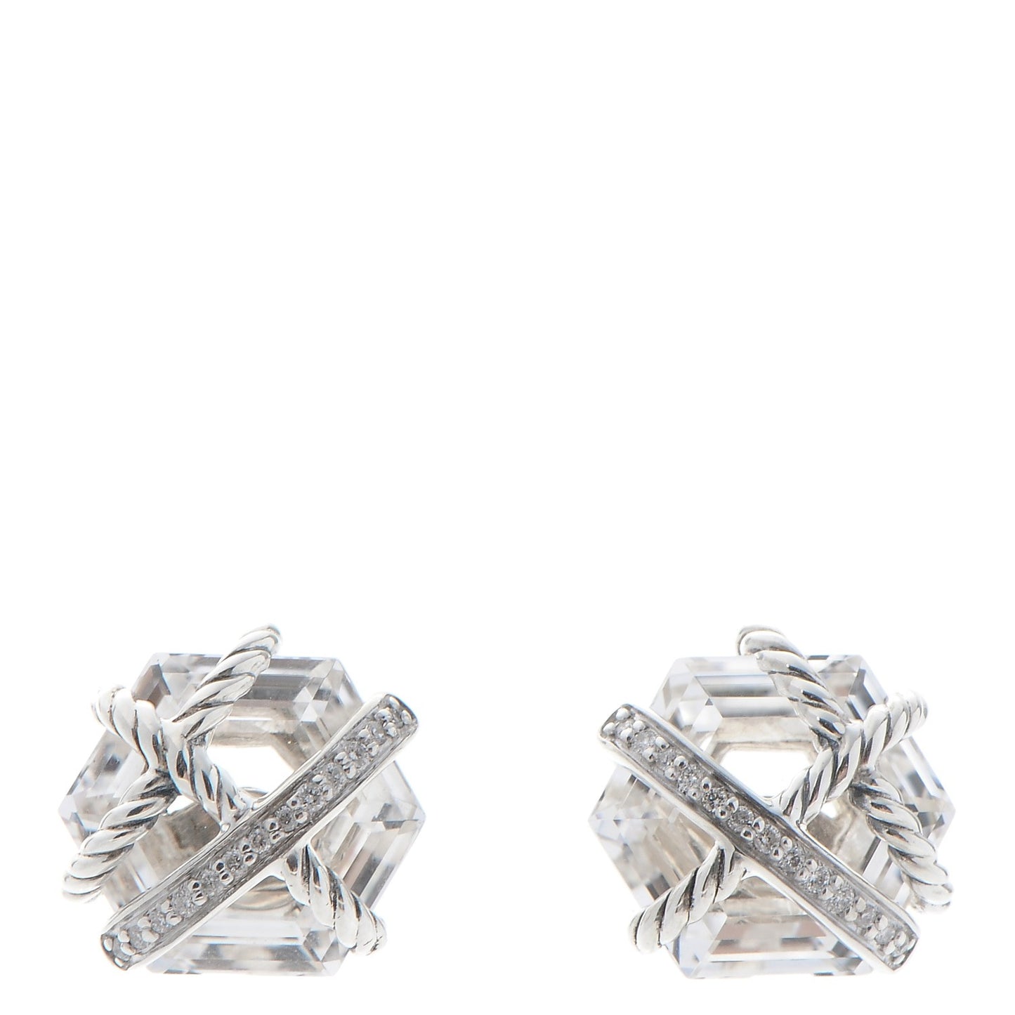 Sterling Silver Diamond Crystal 10mm Cable Wrap Earrings